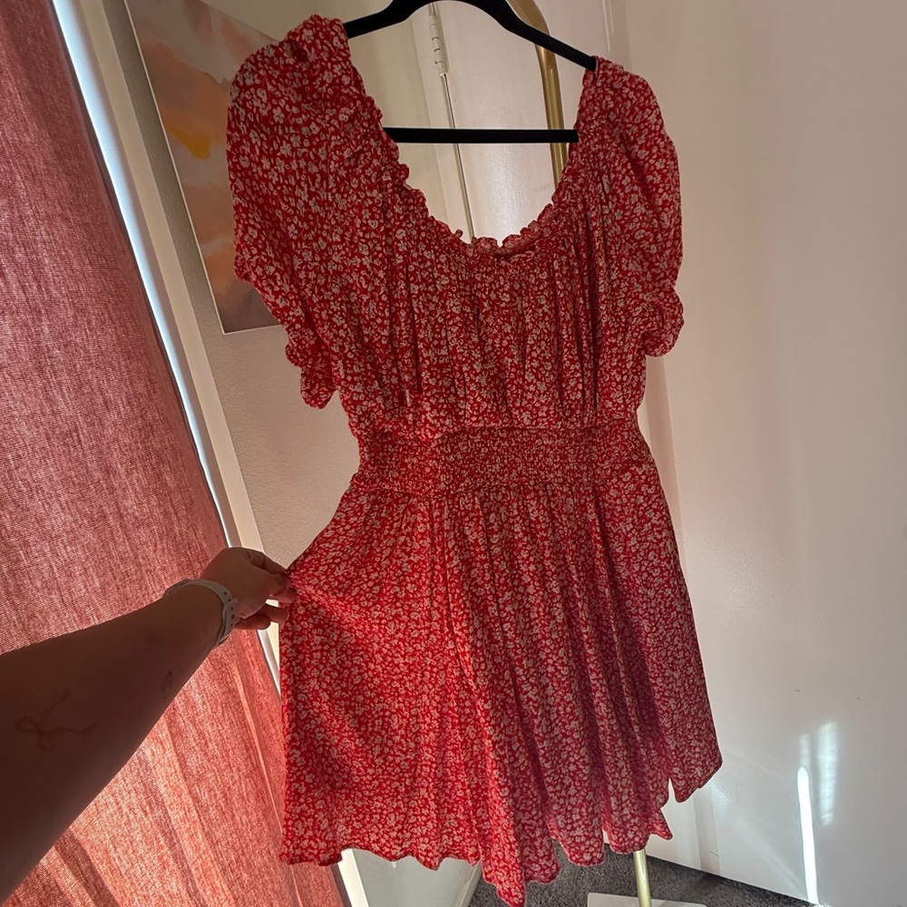 Torrid Red and White Floral Romper Dress